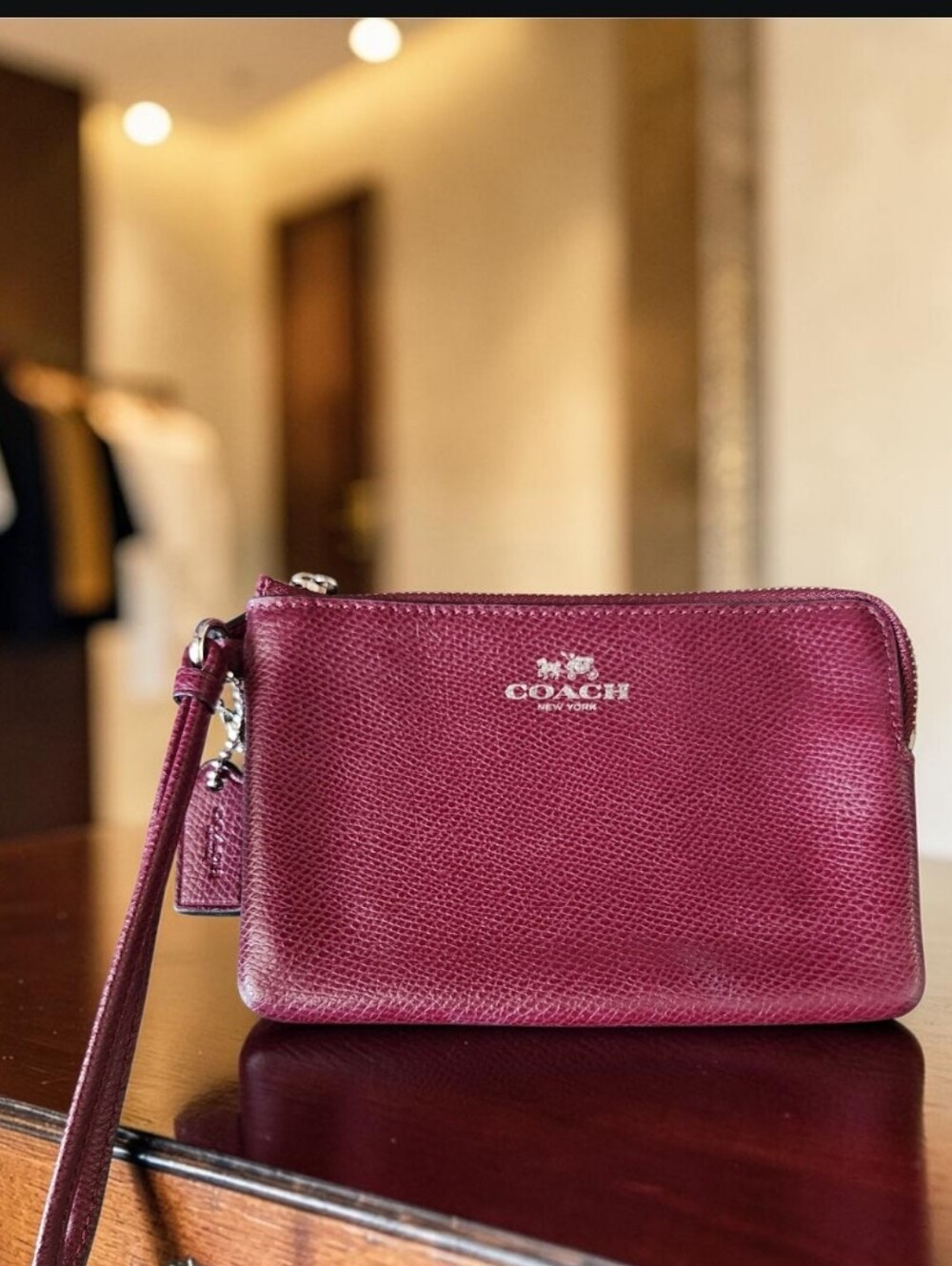 Coach Pebbled Leather Corner Zip Wristlet